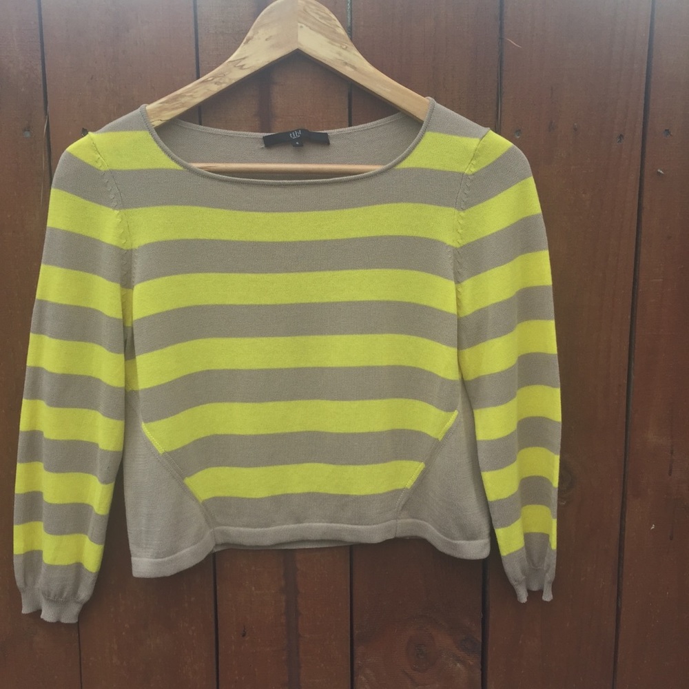Tibi Yellow Striped Shirt Cropped Sweater Small